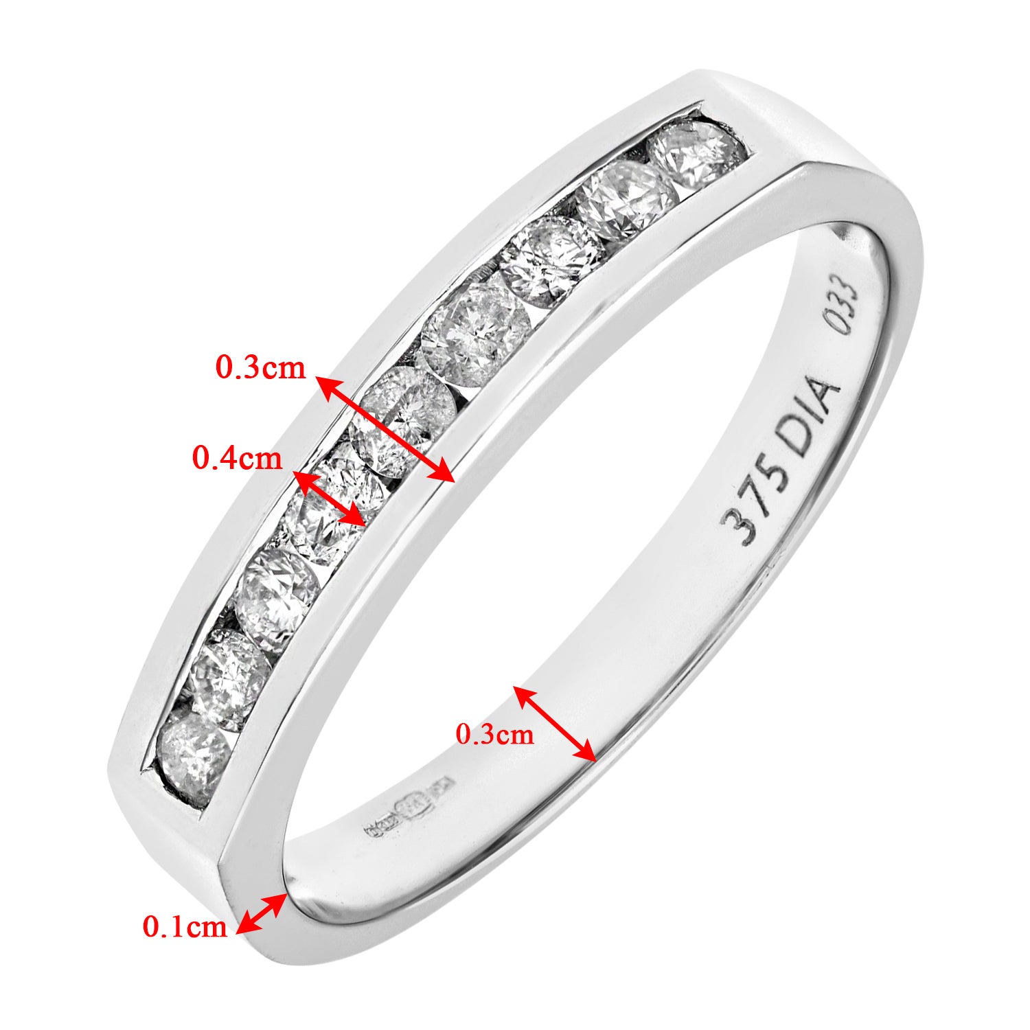 9ct White Gold  1/3ct Diamond 9 Stone Channel Eternity Ring 2.5mm - PR0AXL3700W