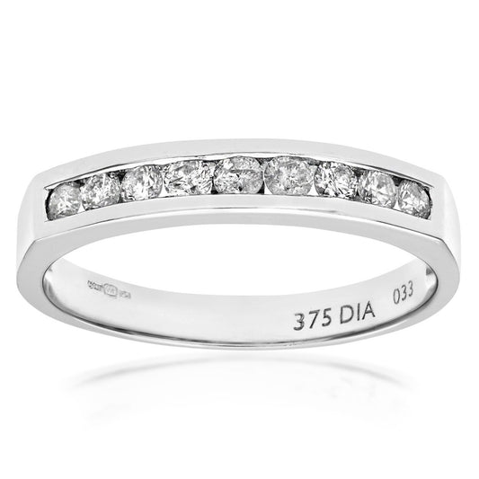9ct White Gold  1/3ct Diamond 9 Stone Channel Eternity Ring 2.5mm - PR0AXL3700W