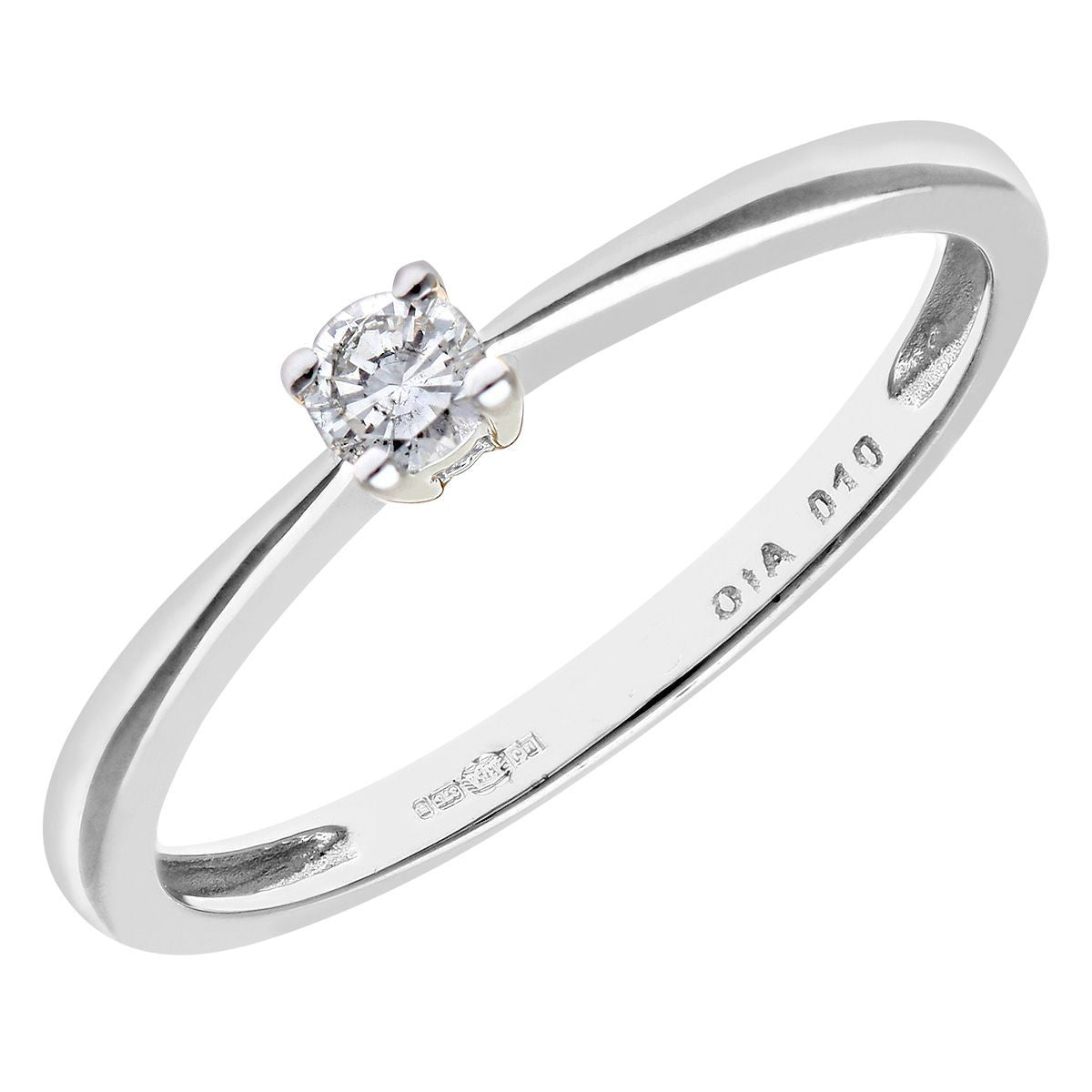 9ct White Gold  10pts Diamond 4 Claw Solitaire Engagement Ring - PR0AXL4304W9JPK