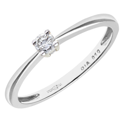 9ct White Gold  10pts Diamond 4 Claw Solitaire Engagement Ring - PR0AXL4304W9JPK