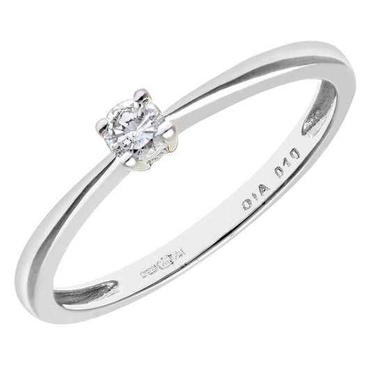 9ct White Gold  10pts Diamond 4 Claw Solitaire Engagement Ring - PR0AXL4304W9JPK