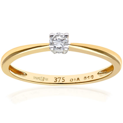 9ct Gold  Round 10pts Diamond 4 Claw Solitaire Engagement Ring - PR0AXL4304Y9JPK