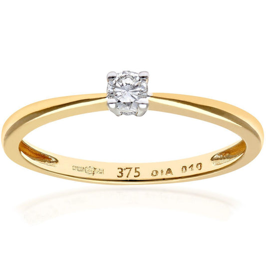 9ct Gold Round 10pts Diamond 4 Claw Solitaire Engagement Ring - PR0AXL4304Y9JPK