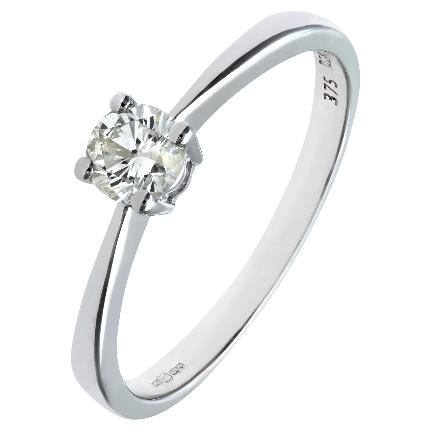 9ct White Gold  1/3ct Diamond 4 Claw Solitaire Engagement Ring - PR0AXL4306W9JPK