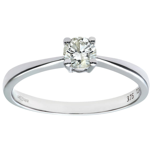 9ct White Gold 1/3ct Diamond 4 Claw Solitaire Engagement Ring - PR0AXL4306W9JPK