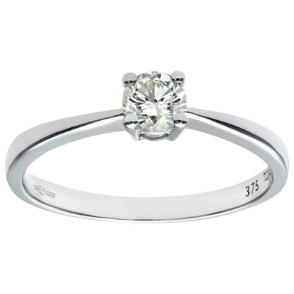 9ct White Gold  1/3ct Diamond 4 Claw Solitaire Engagement Ring - PR0AXL4306W9JPK