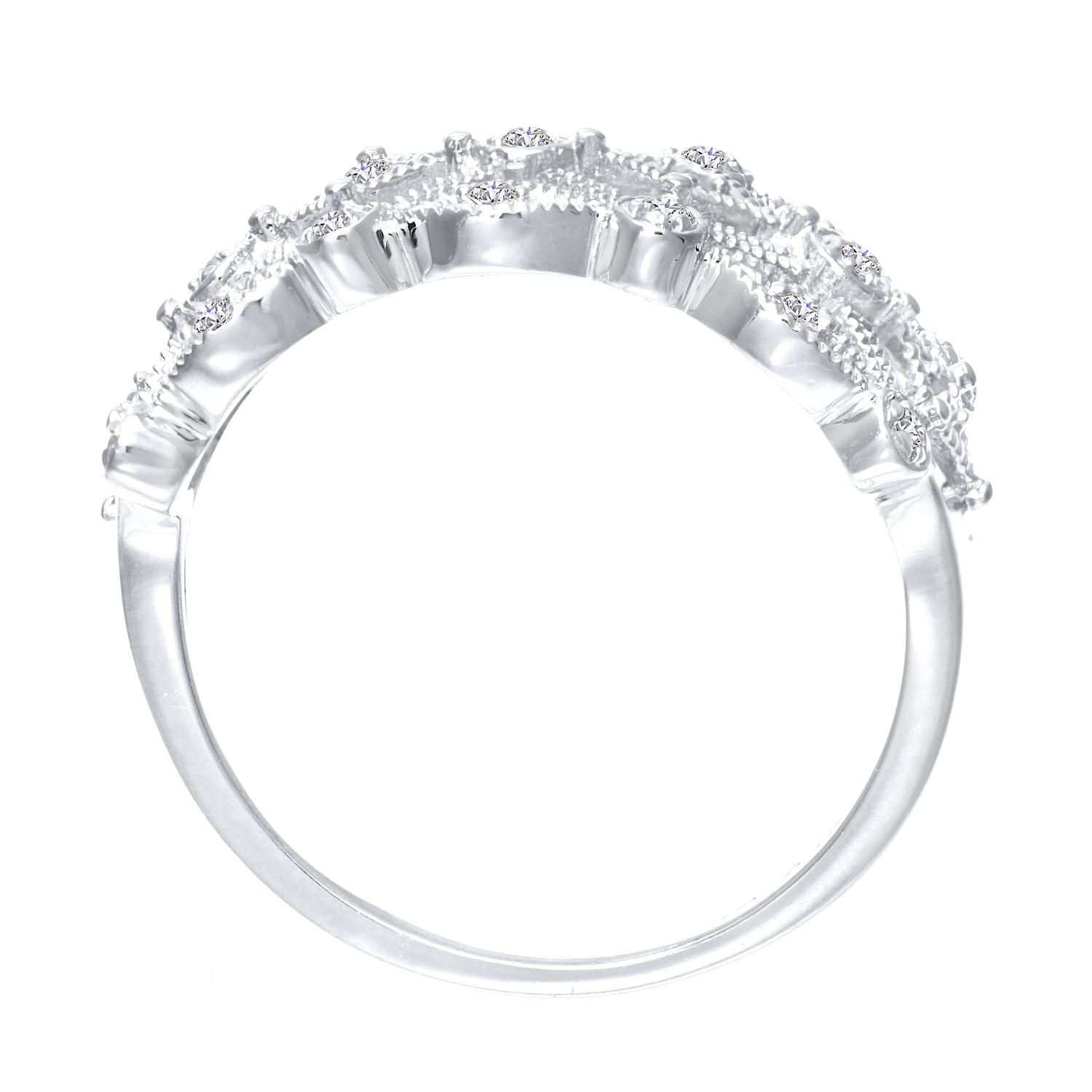 9ct White Gold  10pts Diamond Art Deco Floral Filigree Dress Ring - PR0AXL4557W