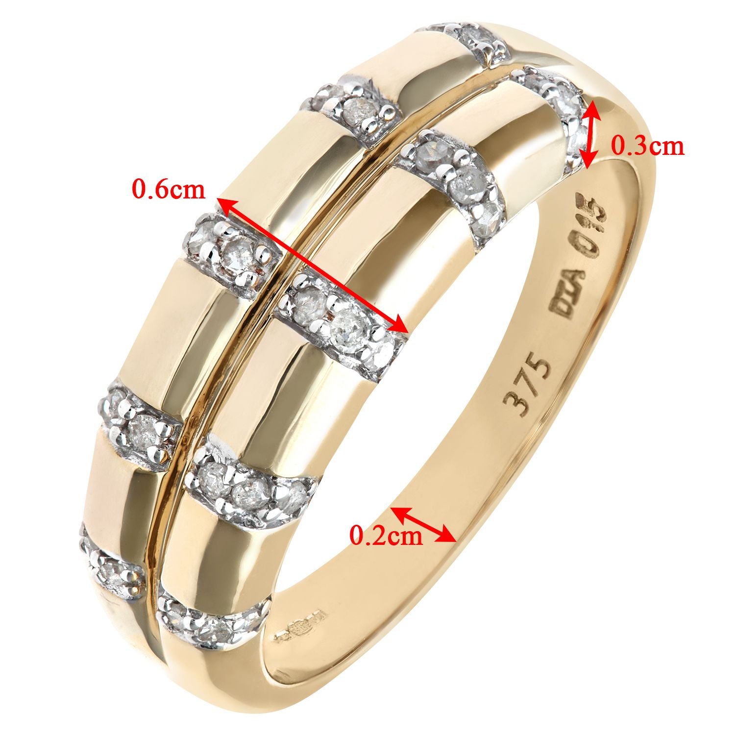 9ct Gold  Round 15pts Diamond Split Band Column Wedding Ring 3mm - PR0AXL4667Y