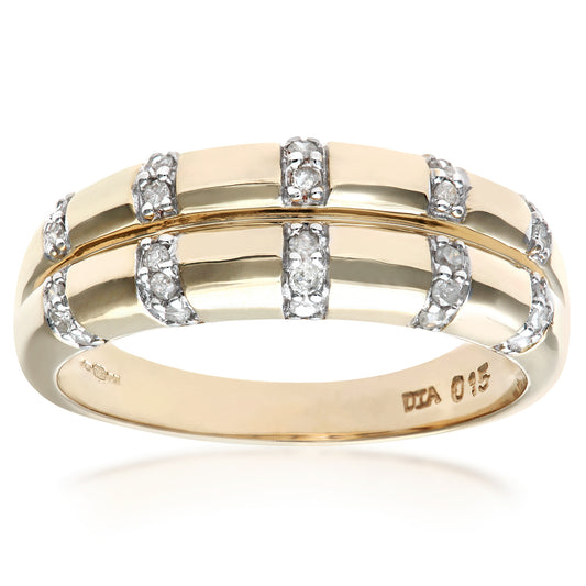 9ct Gold  Round 15pts Diamond Split Band Column Wedding Ring 3mm - PR0AXL4667Y