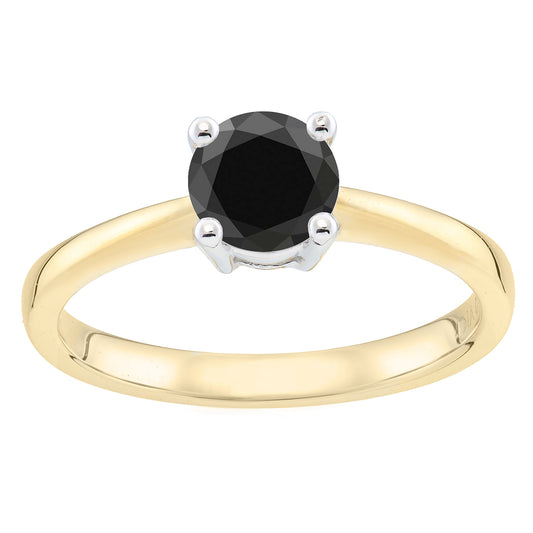 18ct Gold  Round 1ct Diamond 4 Claw Solitaire Engagement Ring - PR0AXL4689Y18BLK