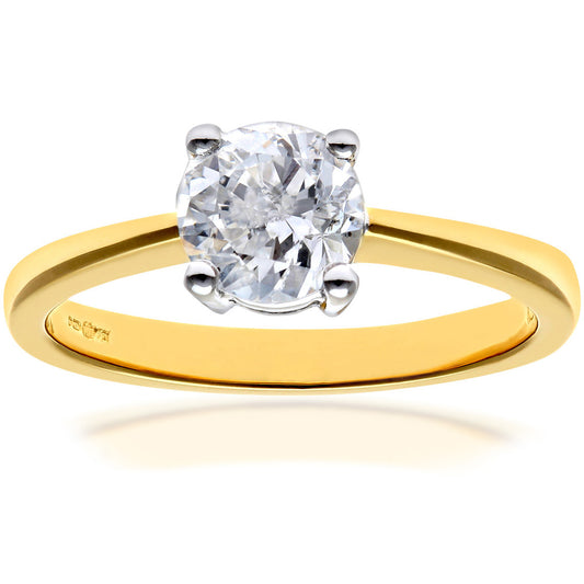 18ct Gold  Round 1ct Diamond 4 Claw Solitaire Engagement Ring - PR0AXL4690Y18HSI