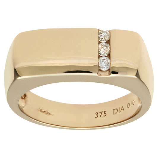 Mens 9ct Gold  10pts Diamond Trilogy Channel Set Signet Ring 7mm - PR0AXL4758Y