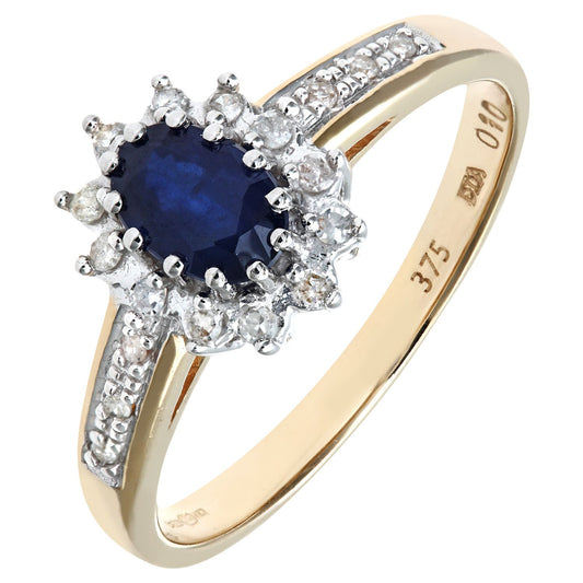 9ct Gold  Diamond Oval Sapphire Classic Royal Oval Cluster Ring - PR0AXL4767YSA