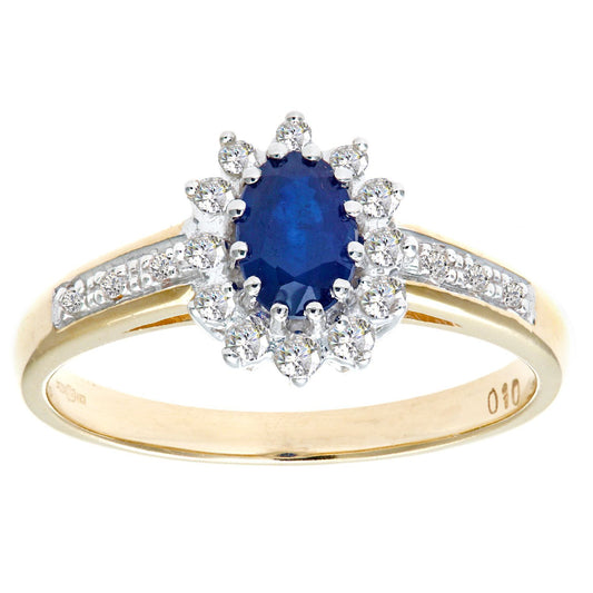 9ct Gold  Diamond Oval Sapphire Classic Royal Oval Cluster Ring - PR0AXL4767YSA
