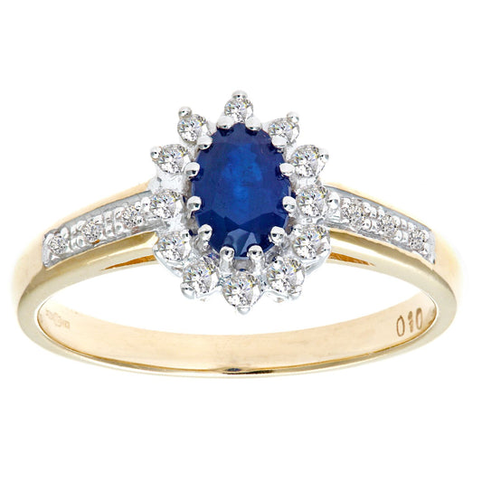 9ct Gold  Diamond Oval Sapphire Classic Royal Oval Cluster Ring - PR0AXL4767YSA