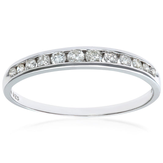 9ct White Gold 1/4ct Diamond Dozen Stone Channel Eternity Ring - PR0AXL4775W