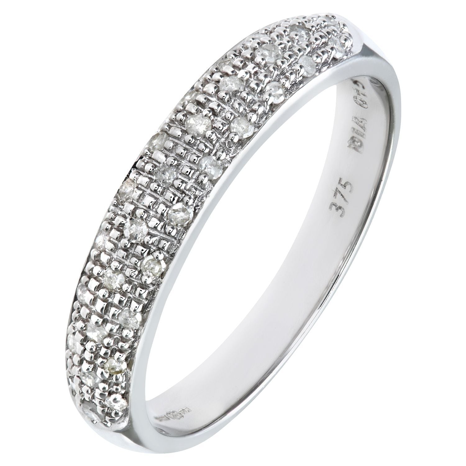 9ct White Gold  Diamond Scattered 3 Row Beaded Eternity Ring 3mm - PR0AXL4827W