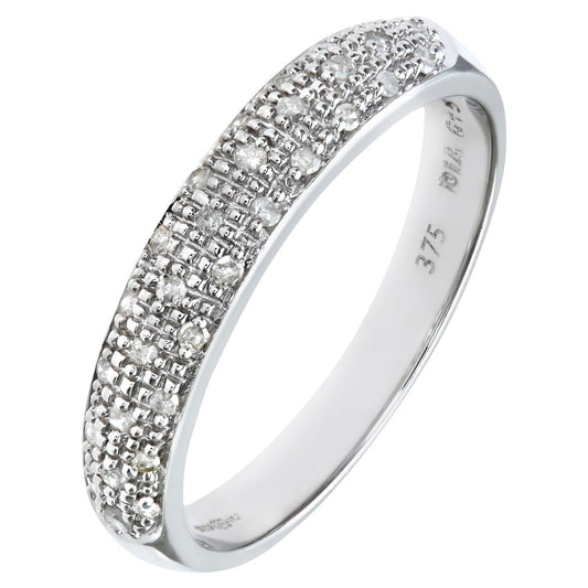 9ct White Gold  Diamond Scattered 3 Row Beaded Eternity Ring 3mm - PR0AXL4827W