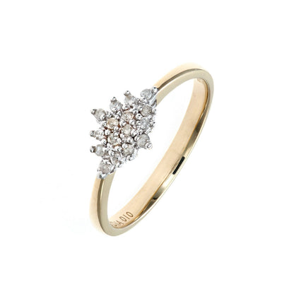 9ct Gold  Round 10pts Diamond Tiered Rhombus Cluster Ring - PR0AXL5085Y