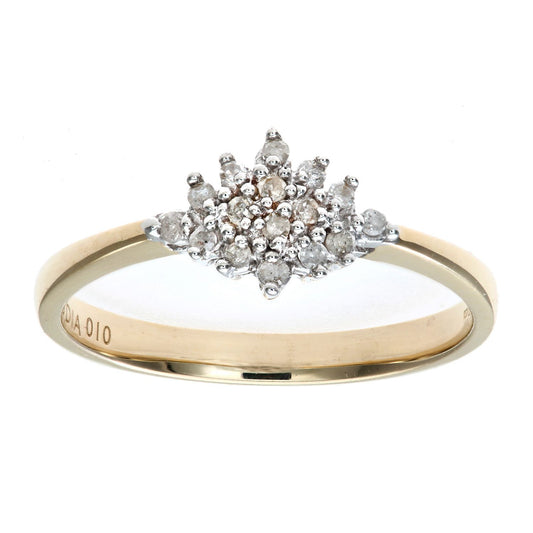 9ct Gold Round 10pts Diamond Tiered Rhombus Cluster Ring - PR0AXL5085Y
