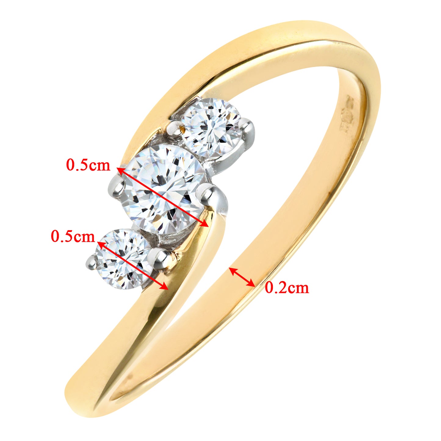 9ct Gold  1/3ct Diamond Curved Crossover Graduated Trilogy Ring - PR0AXL5257Y