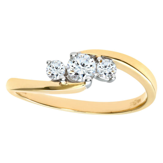 9ct Gold  1/3ct Diamond Curved Crossover Graduated Trilogy Ring - PR0AXL5257Y