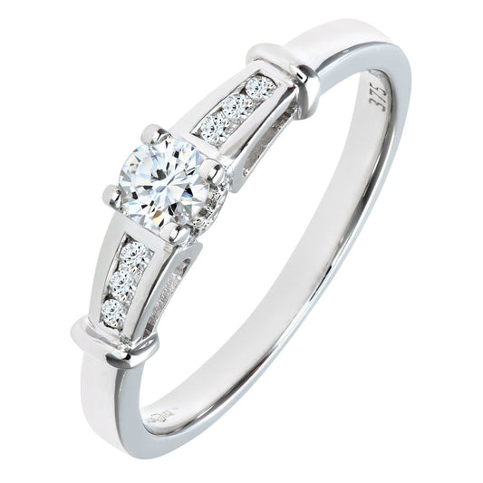 9ct White Gold  1/4ct Diamond Love Heart Raised Bridge Ring - PR0AXL5539W
