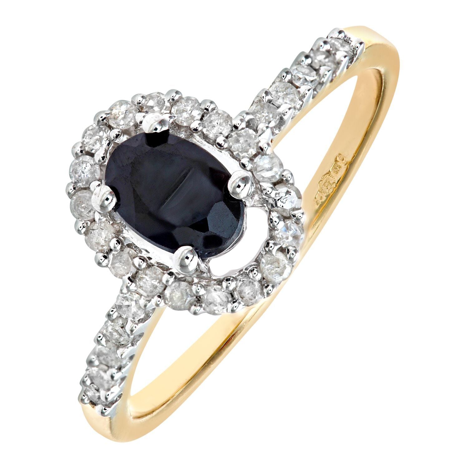 9ct Gold  Diamond Oval Sapphire Royal Oval Halo Cluster Ring - PR0AXL5647YSA