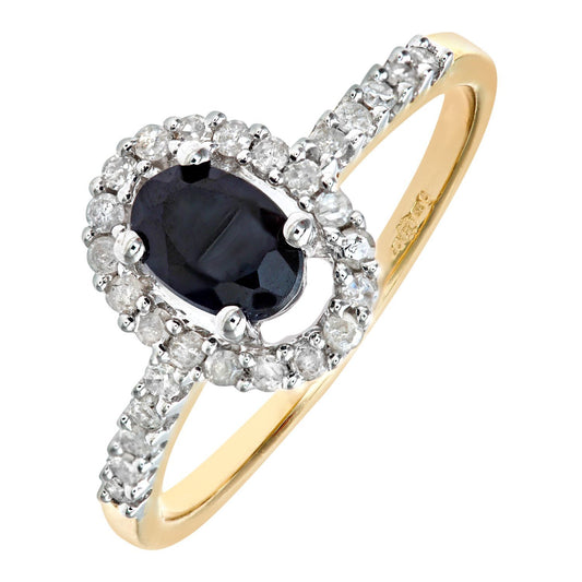 9ct Gold  Diamond Oval Sapphire Royal Oval Halo Cluster Ring - PR0AXL5647YSA