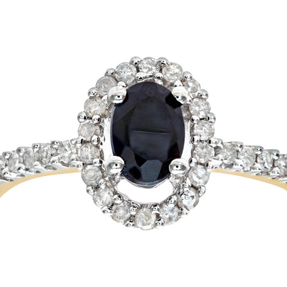 9ct Gold  Diamond Oval Sapphire  Royal Oval Halo Cluster Ring - PR0AXL5647YSA