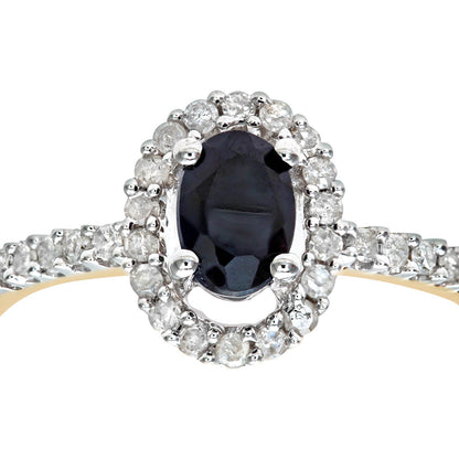 9ct Gold  Diamond Oval Sapphire Royal Oval Halo Cluster Ring - PR0AXL5647YSA