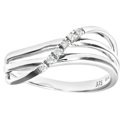9ct White Gold  Round 6pts Diamond Crossover Dress Ring - PR0AXL5759W