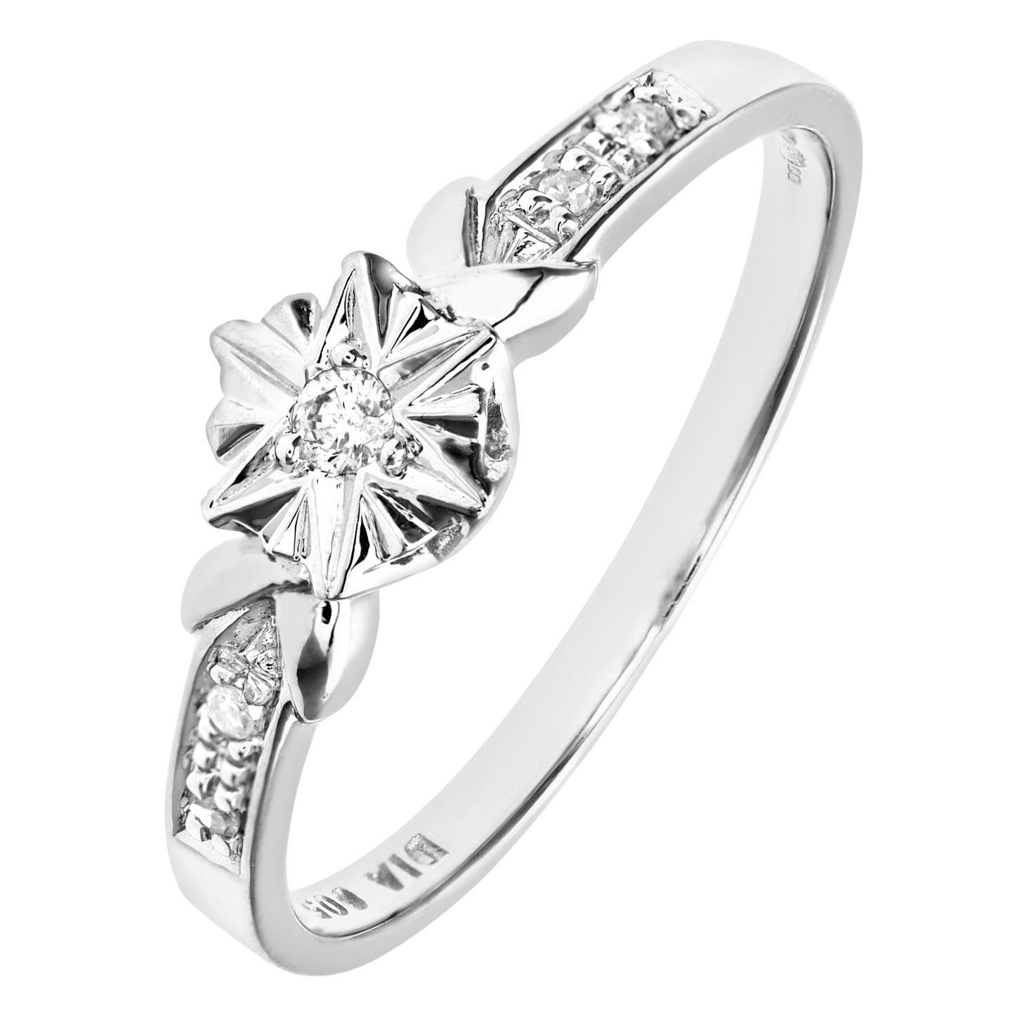 9ct White Gold  5pts Diamond Illusion Solitaire Collared Ring - PR0AXL5959W