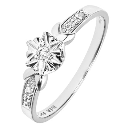 9ct White Gold  5pts Diamond Illusion Solitaire Collared Ring - PR0AXL5959W