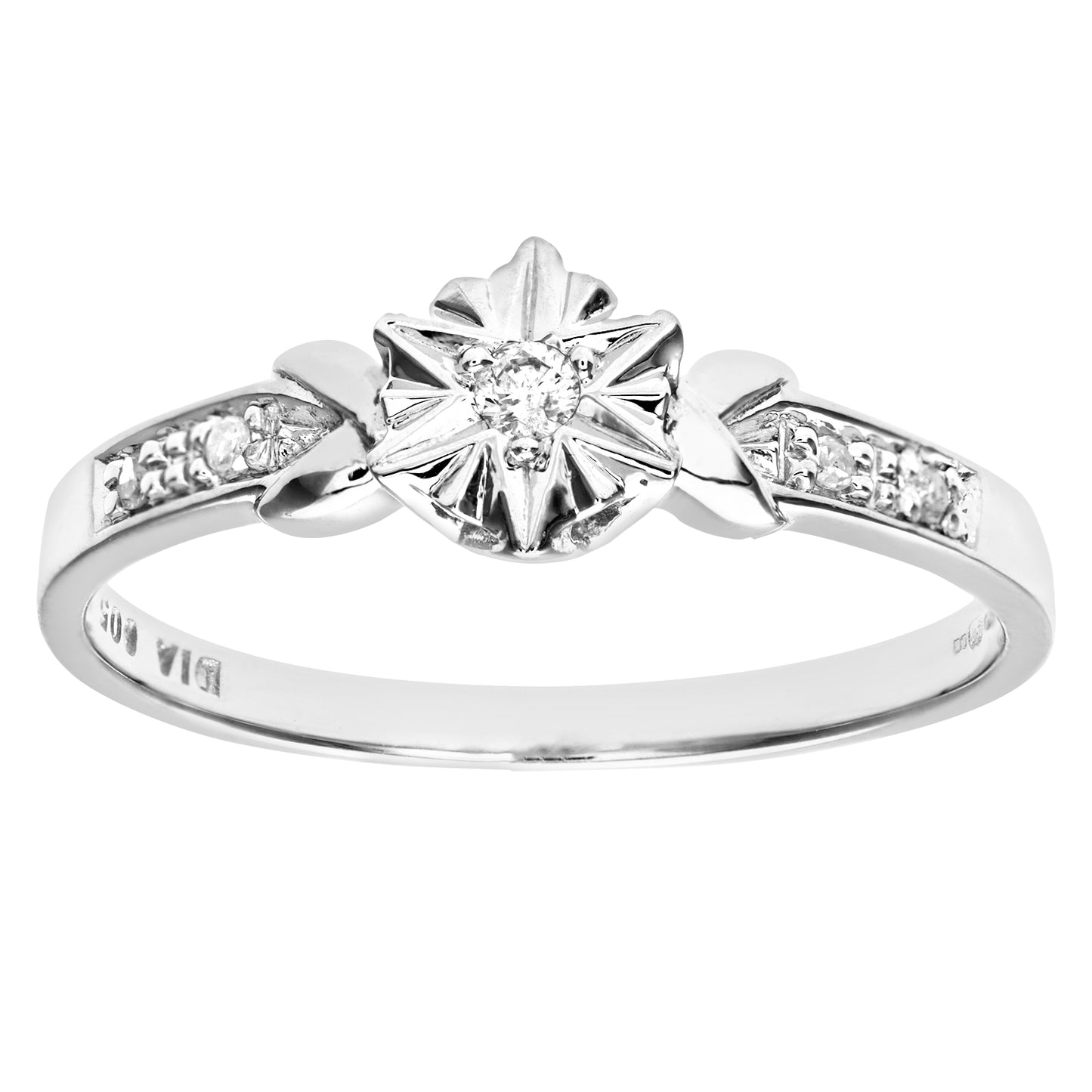 9ct White Gold  5pts Diamond Illusion Solitaire Collared Ring - PR0AXL5959W