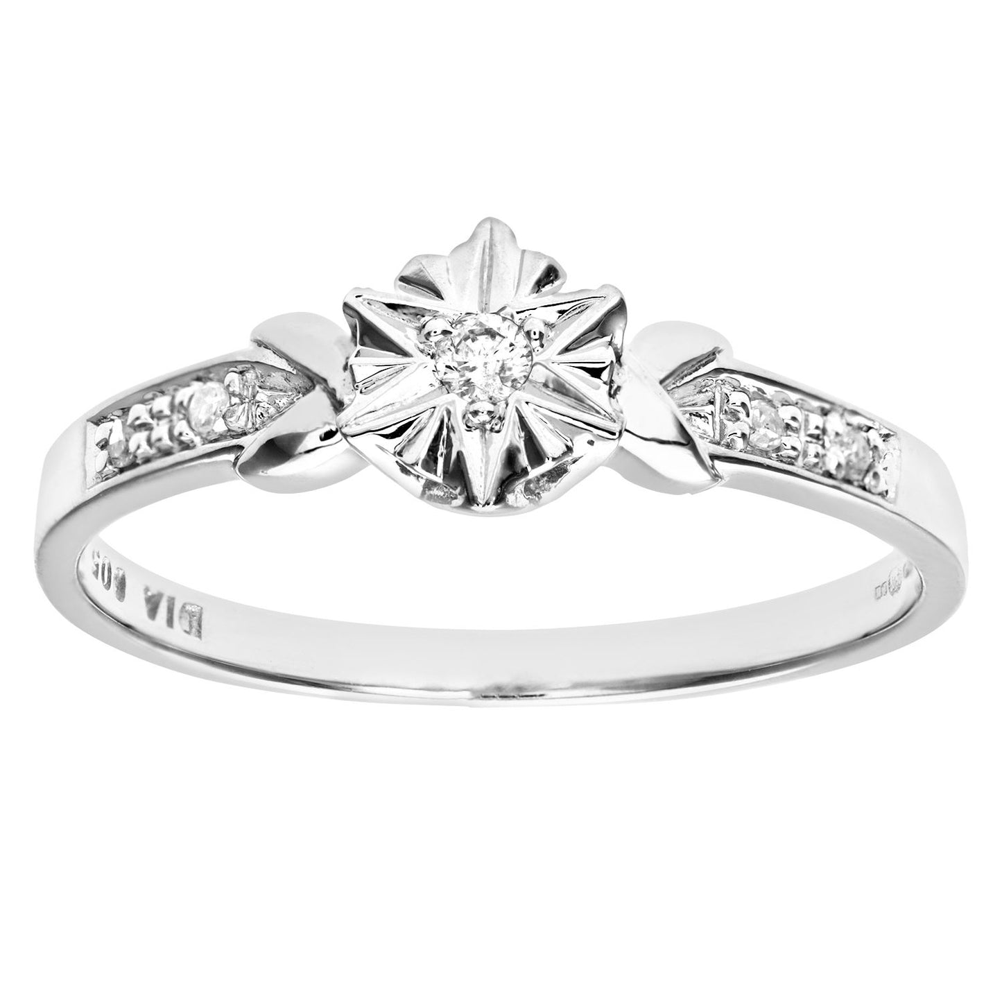 9ct White Gold  5pts Diamond Illusion Solitaire Collared Ring - PR0AXL5959W