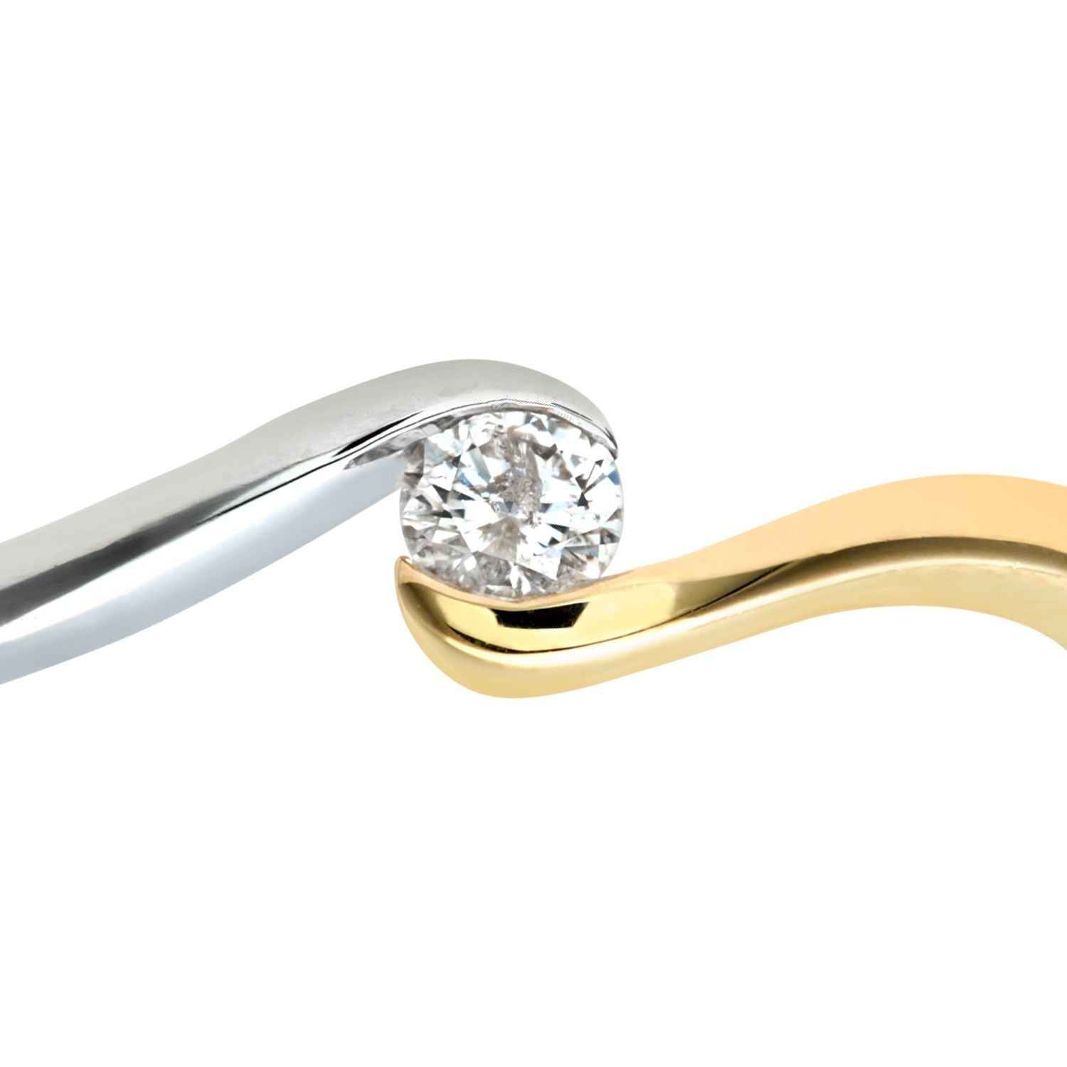 9ct White & Yellow Gold  Diamond Curved Wave Solitaire Ring 4mm - PR0AXL5961YW
