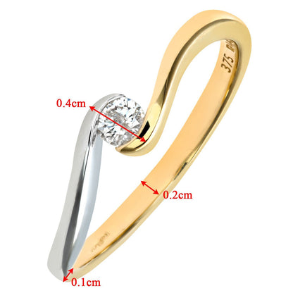 9ct White & Yellow Gold  Diamond Curved Wave Solitaire Ring 4mm - PR0AXL5961YW