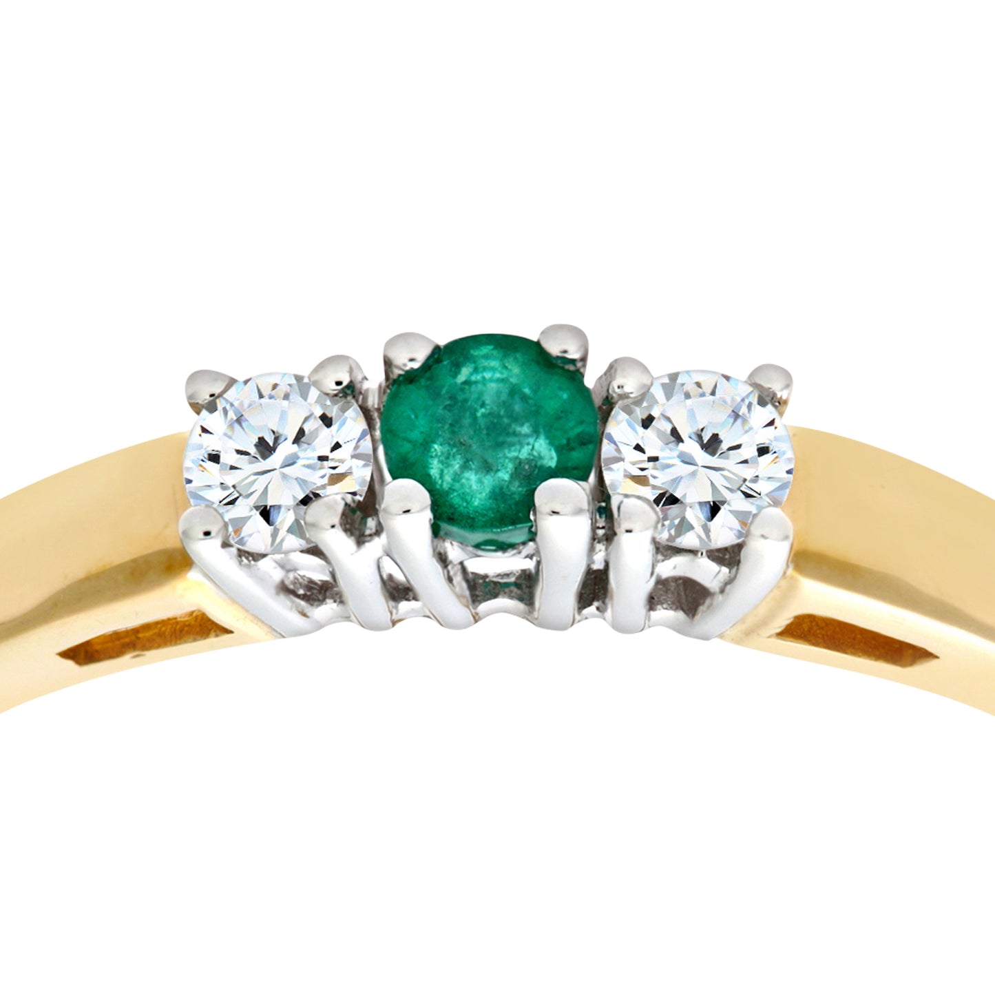 9ct Gold  15pts Diamond 13pts Emerald 4 Claw Trilogy Ring - PR0AXL6007YEM