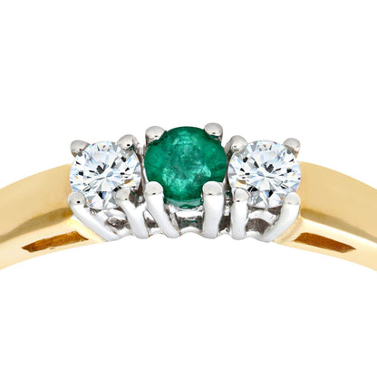 9ct Gold  15pts Diamond 13pts Emerald 4 Claw Trilogy Ring - PR0AXL6007YEM
