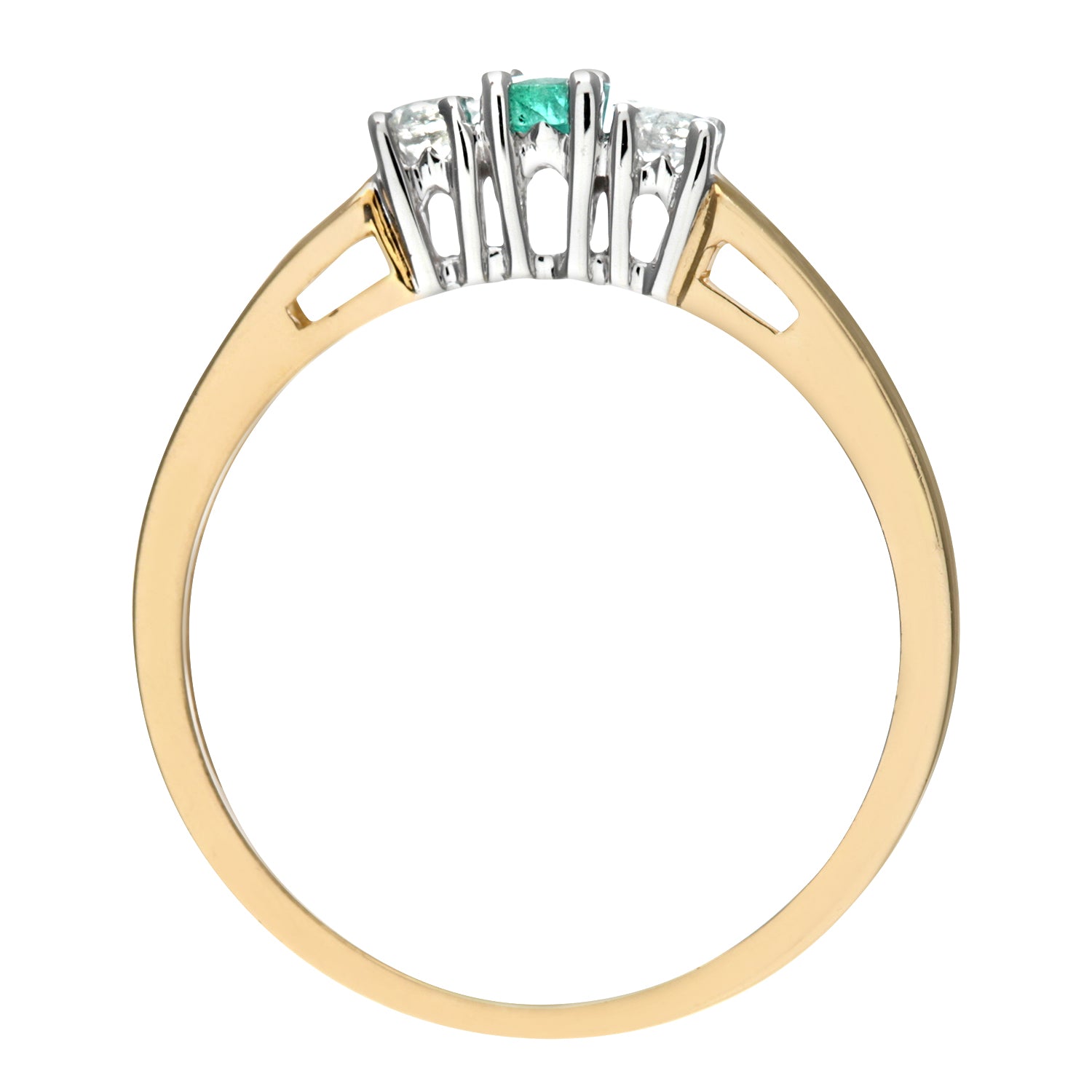 9ct Gold  15pts Diamond 13pts Emerald 4 Claw Trilogy Ring - PR0AXL6007YEM