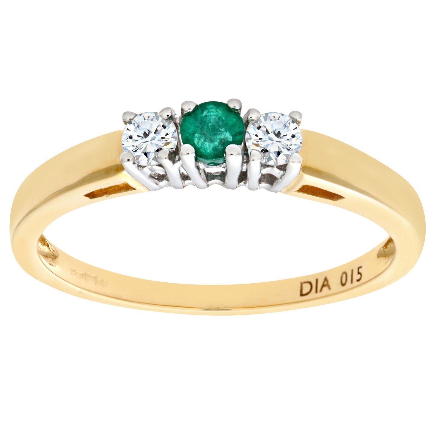 9ct Gold  15pts Diamond 13pts Emerald 4 Claw Trilogy Ring - PR0AXL6007YEM