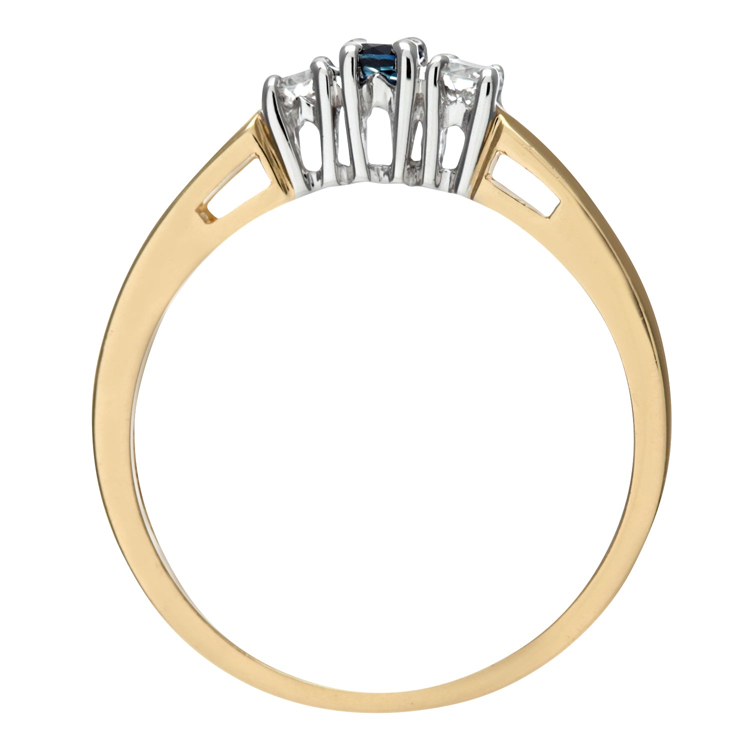 9ct Gold  15pts Diamond 15pts Sapphire 4 Claw Trilogy Ring - PR0AXL6007YSA