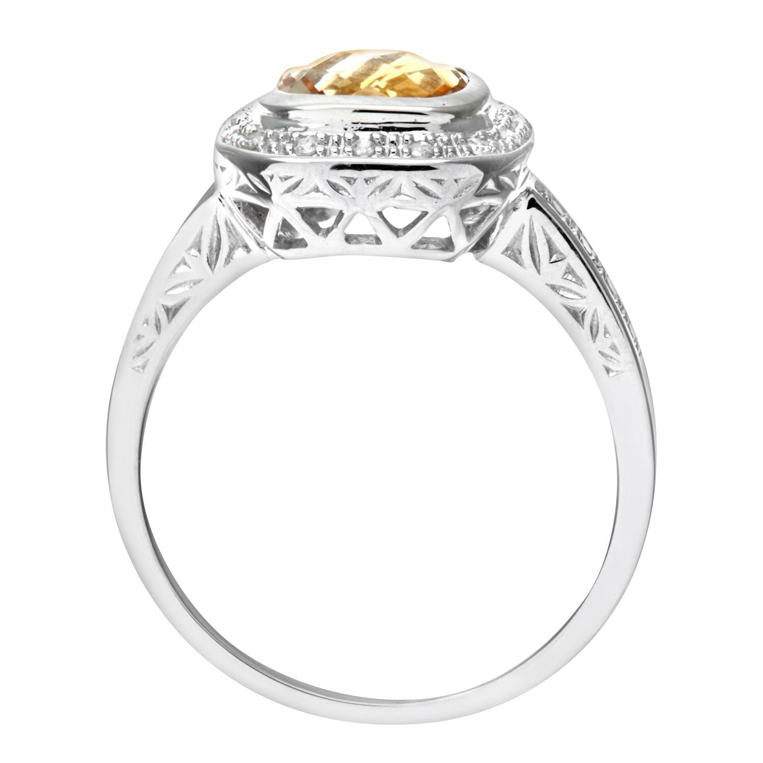9ct White Gold  Diamond Citrine Cushion Halo Solitaire Ring 12mm - PR0AXL6226WCT