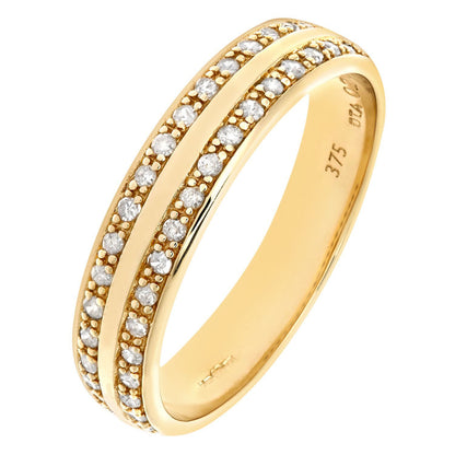 9ct Gold  20pts Diamond Double Row Channel Claw Wedding Ring 4mm - PR0AXL6256Y