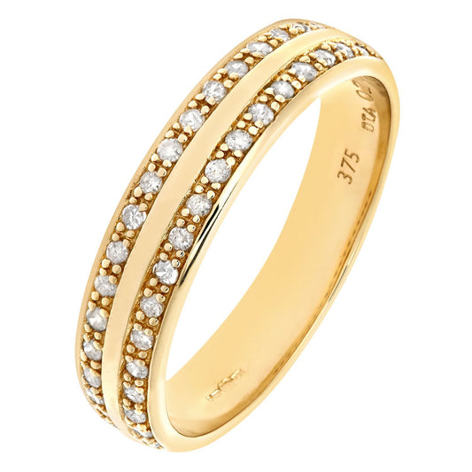 9ct Gold  20pts Diamond Double Row Channel Claw Wedding Ring 4mm - PR0AXL6256Y