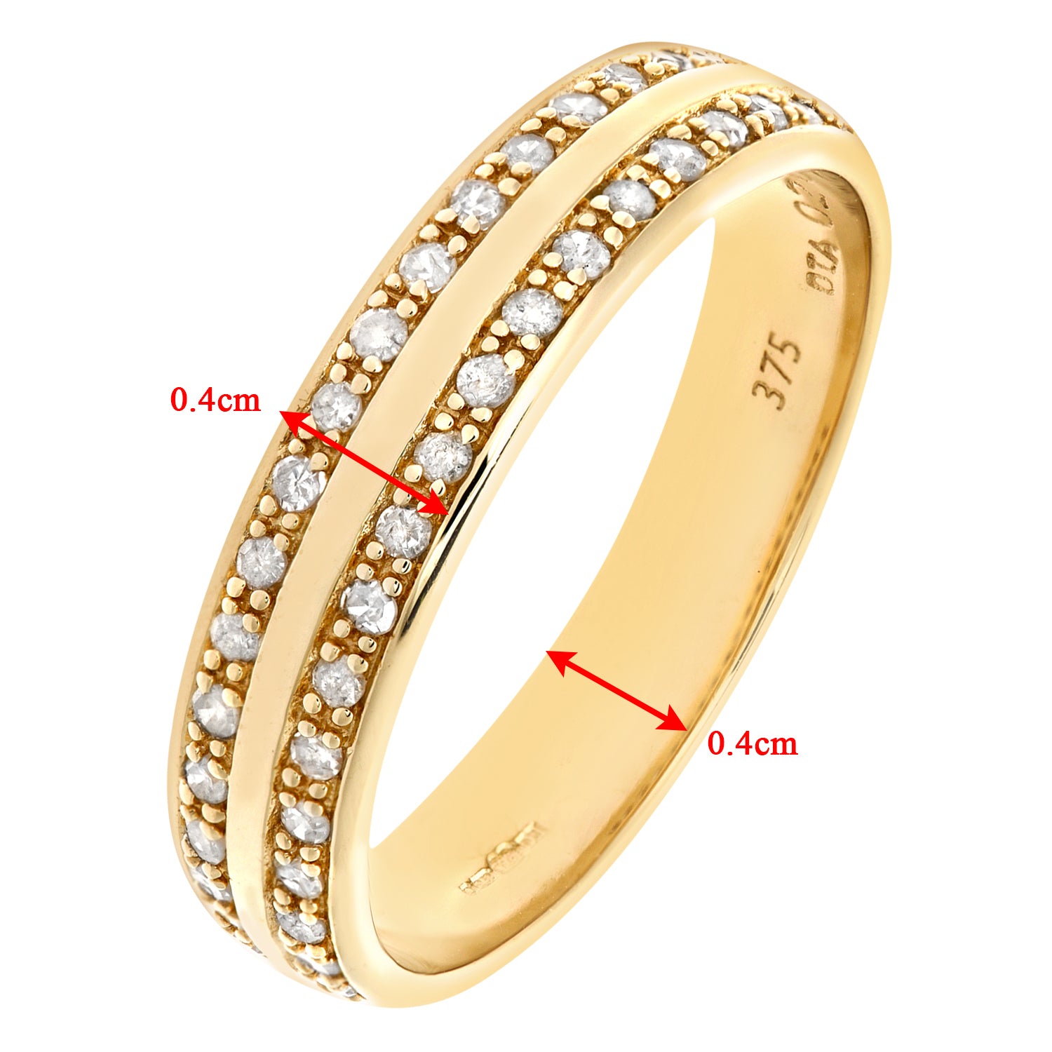 9ct Gold  20pts Diamond Double Row Channel Claw Wedding Ring 4mm - PR0AXL6256Y
