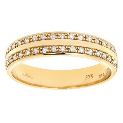 9ct Gold  20pts Diamond Double Row Channel Claw Wedding Ring 4mm - PR0AXL6256Y