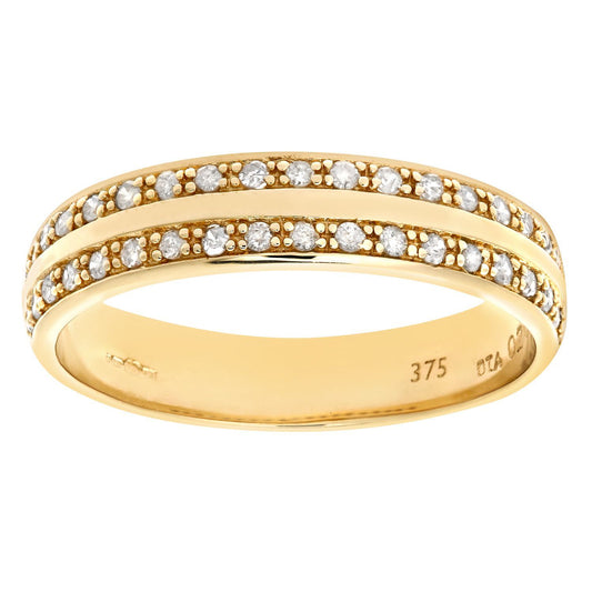 9ct Gold  20pts Diamond Double Row Channel Claw Wedding Ring 4mm - PR0AXL6256Y