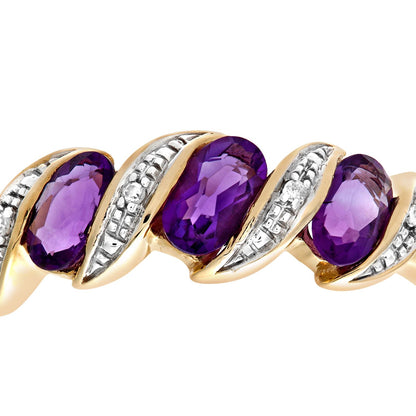 9ct Gold  Diamond Oval Amethyst Wavy Ribbon Pod Trilogy Ring 2mm - PR0AXL6270YAM